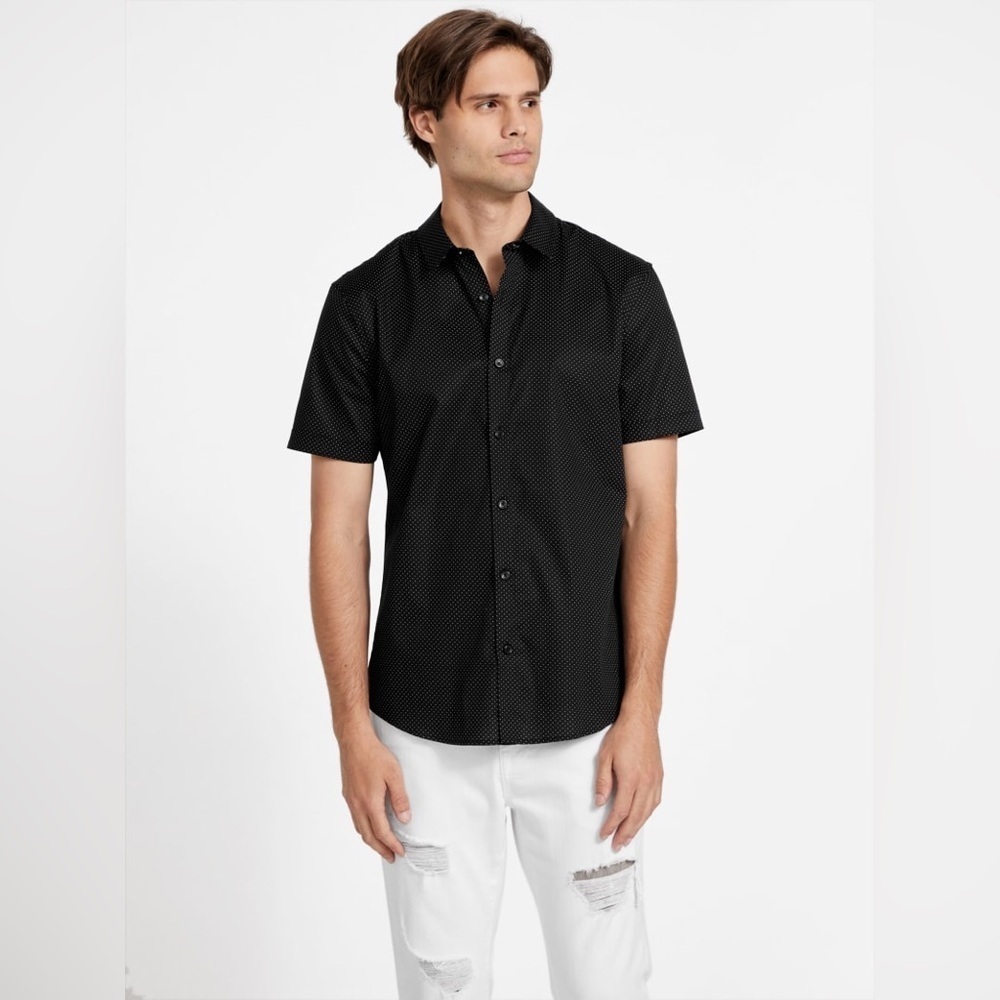 Guess Black Casual Button Down Shirt Polka Dot - Picture 1 of 9